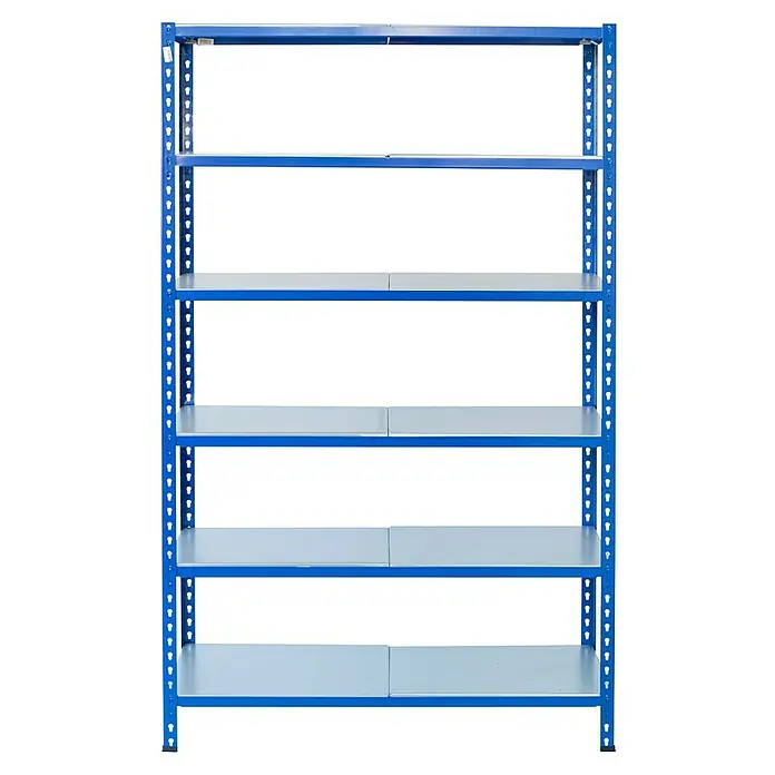 AR Shelving Metallregal - H x B x T: 250 x 120 x 30 cm, Traglast pro Boden: 180 kg, Anzahl Böden: 6 Stk., Stecken, Blau - Bild eines blauen Metallregals mit fünf Regalböden. Robust und ideal für Lagerung.