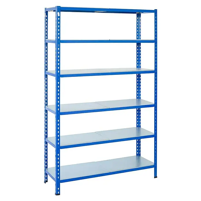 AR Shelving Metallregal - H x B x T: 250 x 120 x 30 cm, Traglast pro Boden: 180 kg, Anzahl Böden: 6 Stk., Stecken, Blau - Ein blaues Schwerlastregal mit sechs Regalböden für Lagerung und Organisation im Lager oder Keller. Ideal für schwere Gegenstände.