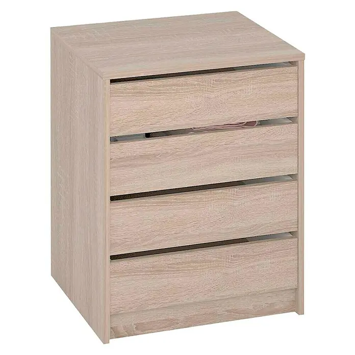 Meka Block Cajonera K-9463 - L x An x Al: 44 x 50 x 61,4 cm, Roble, Número de cajones: 4 ud. - Imagen de una cómoda con cuatro cajones en acabado de madera clara, ideal para guardar cosas en el dormitorio o la sala de estar.