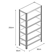 AR Shelving Metallregal (H x B x T: 250 x 90 x 50 cm, Traglast pro Boden: 100 kg, Anzahl Böden: 6 Stk., Schrauben, Silber) | BAUHAUS