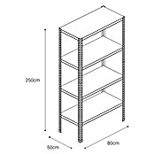 AR Shelving Metallregal (H x B x T: 250 x 80 x 50 cm, Traglast pro Boden: 100 kg, Anzahl Böden: 4 Stk., Schrauben, Silber) | BAUHAUS