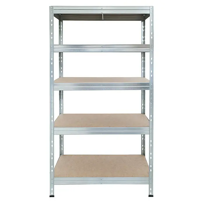 AR Shelving Schwerlastregal Rivet - H x B x T: 180 x 90 x 60 cm, Traglast pro Boden: 250 kg, Anzahl Böden: 5 Stk., Stecken, Silber - Regal mit Metallrahmen und vier Holzböden, ideal für Lagerung und Organisation. Robuste Bauweise für vielseitige Anwendungen.