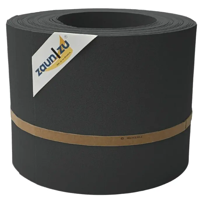 zaun|zu Sichtschutzstreifen Premium - 25,5 m x 19 cm, Anthrazit - Produktbild einer Rolle blickdichter Zaunfolie von Zaun zu. Die Folie ist schwarz und wird von einem Pappband zusammengehalten.