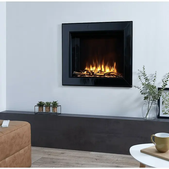 Charlton & Jenrick Chimenea eléctrica i560E Slim - Negro, 1.500 W, 18 x 58,6 x 58,6 cm - Elegante chimenea eléctrica de pared con marco negro y llamas realistas. Los elementos decorativos complementan el ambiente elegante.