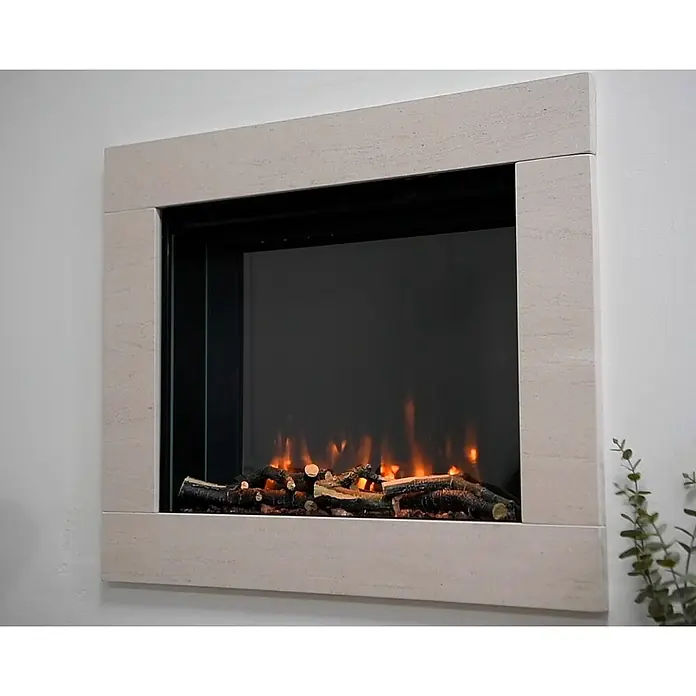 Charlton & Jenrick Chimenea eléctrica i560E Slim - Negro, 1.500 W, 18 x 58,6 x 58,6 cm - Chimenea eléctrica empotrada con marco de piedra artificial y fuego simulado para un ambiente acogedor.