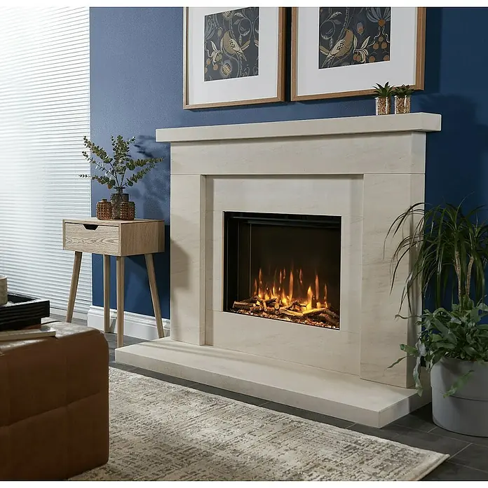 Charlton & Jenrick Chimenea eléctrica i560E Slim - Negro, 1.500 W, 18 x 58,6 x 58,6 cm - Elegante conjunto de chimenea eléctrica con marco de mármol y efecto de llama realista para horas acogedoras.