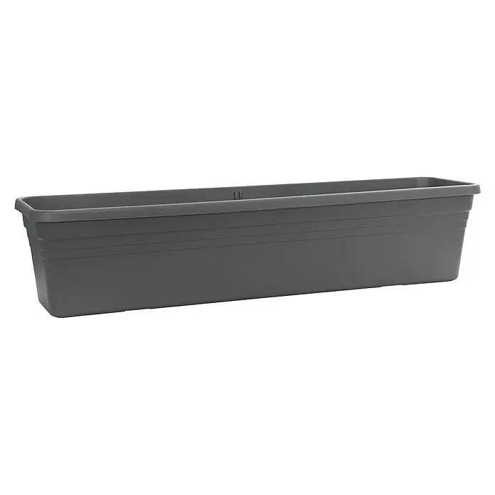 Elho Bewässerungsbalkonkasten Florus Mediterran - Außenmaß (L x B x H): 80 x 19 x 19 cm, Kunststoff, Anthrazit - Grauer Pflanzkasten aus Kunststoff mit rechteckiger Form, ideal für den Innen- und Außenbereich, um Pflanzen stilvoll zu präsentieren.