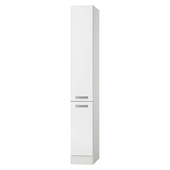 Optifit Oslo Apotheker-Hochschrank - 57,1 x 30 x 206,8 cm, Weiß - Weißer Badezimmerschrank mit zwei Türen und schlichten Griffen, ideal für zusätzlichen Stauraum und ein modernes Badambiente.