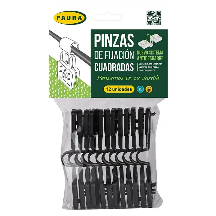 Faura Clip de fijación para malla de sombreo - Plástico, Negro, 12 ud. - Clips de fijación FAURA para la gestión de cables. Prácticos ayudantes para el jardín, 12 unidades en un juego. Ideal para fijar cables y ayudas para trepar.