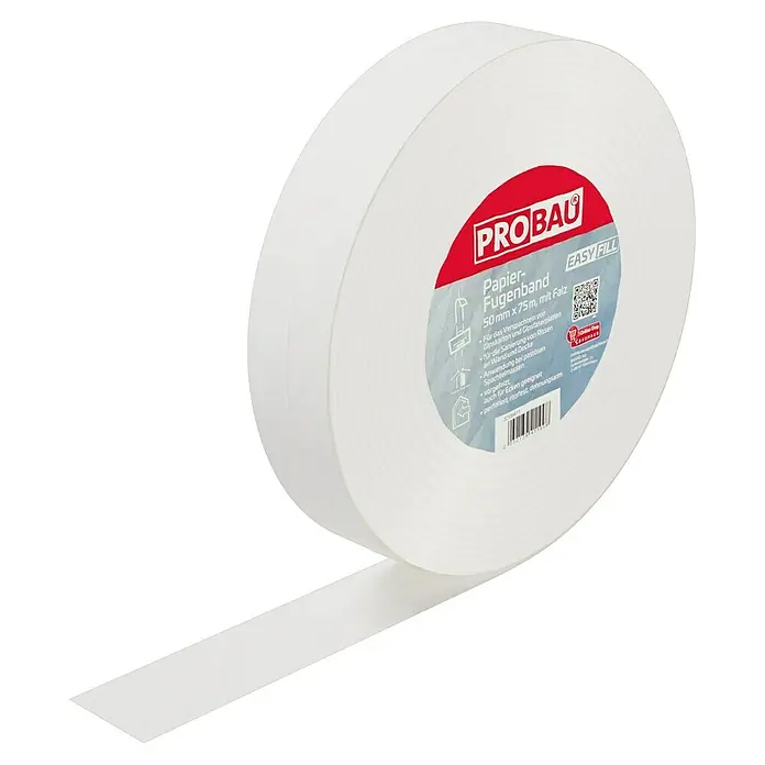 Probau Fugenband mit Falz - 75 m x 50 mm, Papier - Die Probau Papier-Fugenband Rolle, 50mm x 75m mit Falz. Ideal für die Verarbeitung von Gipskarton- und Glasfaserplatten, auch für Ecken geeignet.