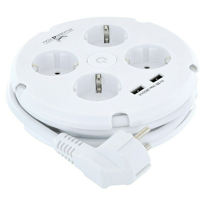 Schwaiger Mehrfachstecker (1 x Schukostecker (Typ F), USB-A-Buchse (2 Stk.), Weiß) | BAUHAUS