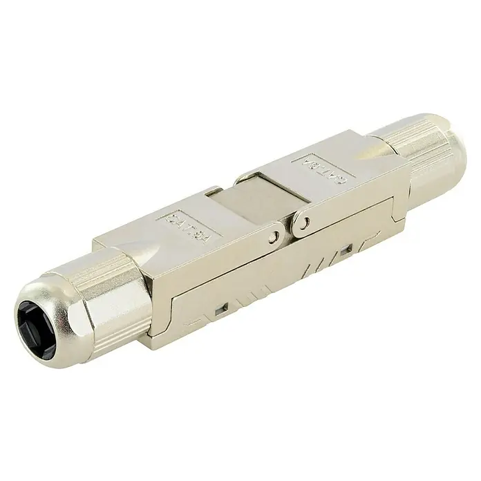 Schwaiger Kabelverbinder CAT 6A Keystone Netzwerkkabelverbinder - Geschirmt - Das Bild zeigt einen Cat.6A Feldkonfektionierbaren Stecker, der robust und einfach zu installieren ist, für zuverlässige Netzwerkverbindungen.