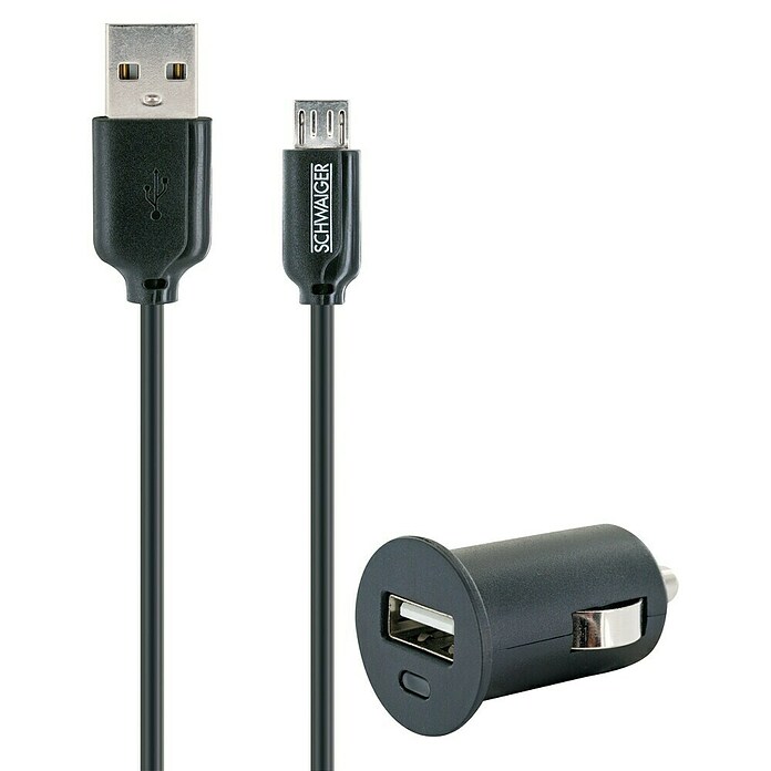 Schwaiger USB-Kfz-Ladegerät (Schwarz, Kabeltyp: USB Micro B, Kunststoff, 12 V) | BAUHAUS