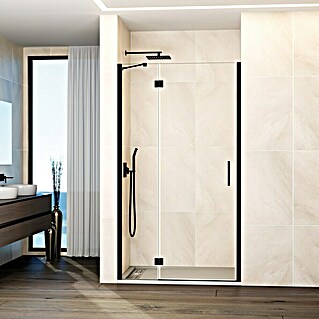GME Mampara de ducha frontal Glass D (140 x 195 cm, Negro, An x Al: 140 (60/80) x 195 cm)
