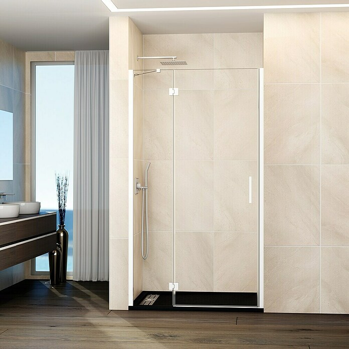 GME Mampara de ducha frontal Glass D (125 x 195 cm, Blanco, An x Al: 125 (60/65) x 195 cm) | BAUHAUS