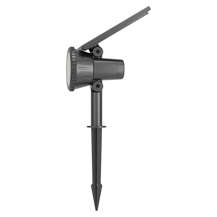 Eglo Solar-Erdspieß Sambuco - 3 W, L x B x H: 17,5 x 10 x 37,5 cm, Schwarz, IP44, 230 lm - Abbildung einer schwarzen Solar-Gartenleuchte mit Erdspieß, ideal für die Beleuchtung im Außenbereich.