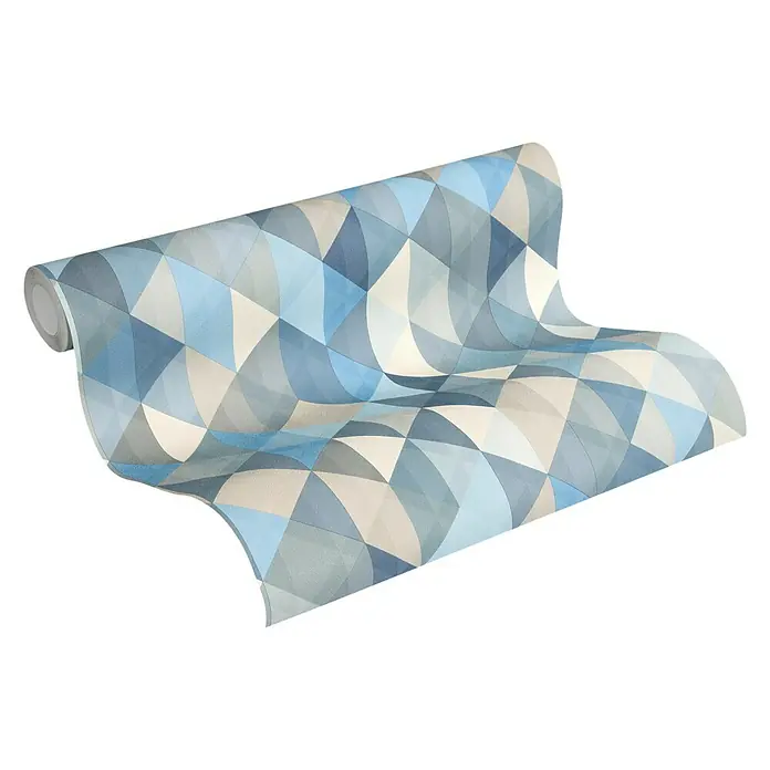 A.S. Création Skandinavian 2 Vliestapete Spot 4 Grafik - Blau/Creme, Grafisch, 10,05 x 0,53 m - Eine Rolle auffälliger Tapete mit einem geometrischen, blau-grauen Muster. Ideal, um jedem Raum einen modernen Touch zu verleihen.