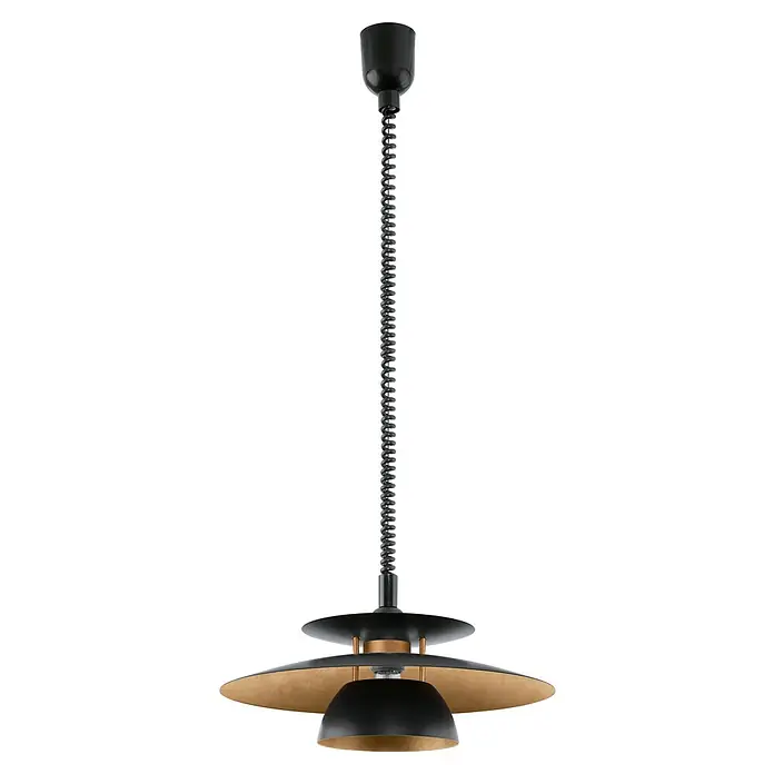 Eglo Pendelleuchte rund Brenda - 60 W, Ø x H: 43 x 110 cm, Schwarz, E27 - Elegante Hängeleuchte in Schwarz und Gold. Das besondere Design mit spiralförmigem Kabel macht sie zu einem echten Blickfang im Raum.