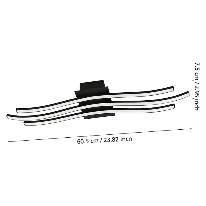 Eglo LED-Wand- & Deckenleuchte - 21 W, L x B x H: 65 x 13 x 4,5 cm, Schwarz/Weiß, Warmweiß - Das Bild zeigt eine moderne LED-Deckenleuchte in Schwarz und Weiß mit den Maßen 60,5 cm x 7,5 cm.
