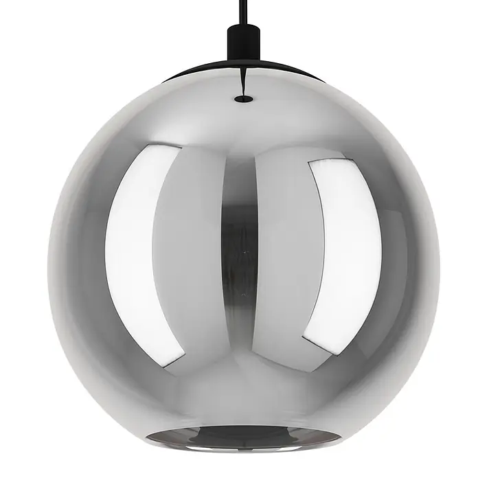 Eglo Pendelleuchte Ariscani - L x B x H: 76,5 x 16,5 x 110 cm, Rauchschwarz, Schwarz, E27 - Hängeleuchte mit kugelförmigem, verspiegeltem Lampenschirm für ein modernes Ambiente. Eleganz in jedem Raum.