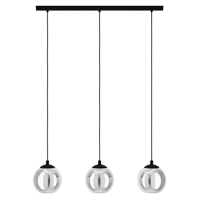 Eglo Pendelleuchte Ariscani - L x B x H: 76,5 x 16,5 x 110 cm, Rauchschwarz, Schwarz, E27 - Moderne dreiflammige Pendelleuchte mit stilvollem Schirm und kugelförmigen Lampenschirmen für eine elegante Beleuchtung im Raum.