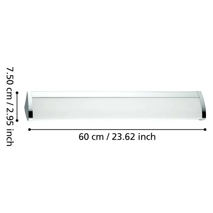 Eglo LED-Wand- & Deckenleuchte Gita 2 - 16 W, L x B x H: 60 x 7,5 x 7,5 cm, Weiß, Neutralweiß - Abbildung einer chromfarbenen LED-Badleuchte mit Abmessungen 7,50 cm x 60 cm zur Illustration der Produktabmessungen.