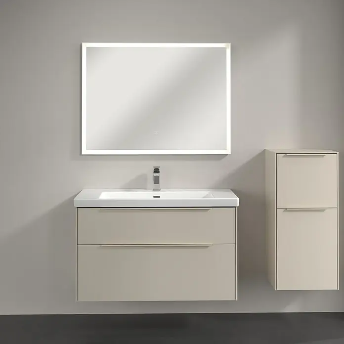 Villeroy & Boch Subway 3.0 Seitenschrank - B x T x H: 40 x 36,2 x 86 cm, Cashmere Grey, DIN Anschlag: Rechts, Farbe Griff: Monochrom - Modernes Badezimmer-Ensemble mit Waschtischunterschrank, Waschbecken und LED-Spiegel. Elegantes Design für stilvolle Bäder.