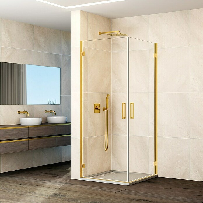 GME Mampara de ducha esquinera Glass K (L x An x Al: 50 x 70 x 195 cm, Oro) | BAUHAUS