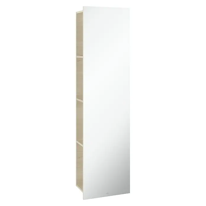 Villeroy & Boch Subway 3.0 Spiegelschrank - B x H: 45 x 170 cm, White Oak, Mit Regal Links - Ein heller Badezimmerschrank mit Regalen an der Seite und einer verspiegelten Tür. Ideal für die Aufbewahrung im Bad.