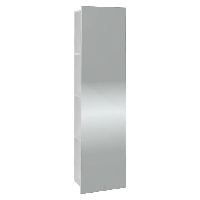 Villeroy & Boch Subway 3.0 Spiegelschrank - B x H: 45 x 170 cm, Brilliant White, Mit Regal Links - Hoher, schmaler Badezimmerschrank mit offenen Regalen links und einer glatten weißen Tür rechts, ideal für die Aufbewahrung von Badutensilien.