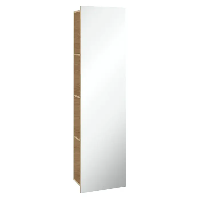 Villeroy & Boch Subway 3.0 Spiegelschrank - B x H: 45 x 170 cm, Nordik Oak, Mit Regal Links - Der Spiegelschrank mit Holzregal bietet praktischen Stauraum und ein modernes Design für Ihr Badezimmer.