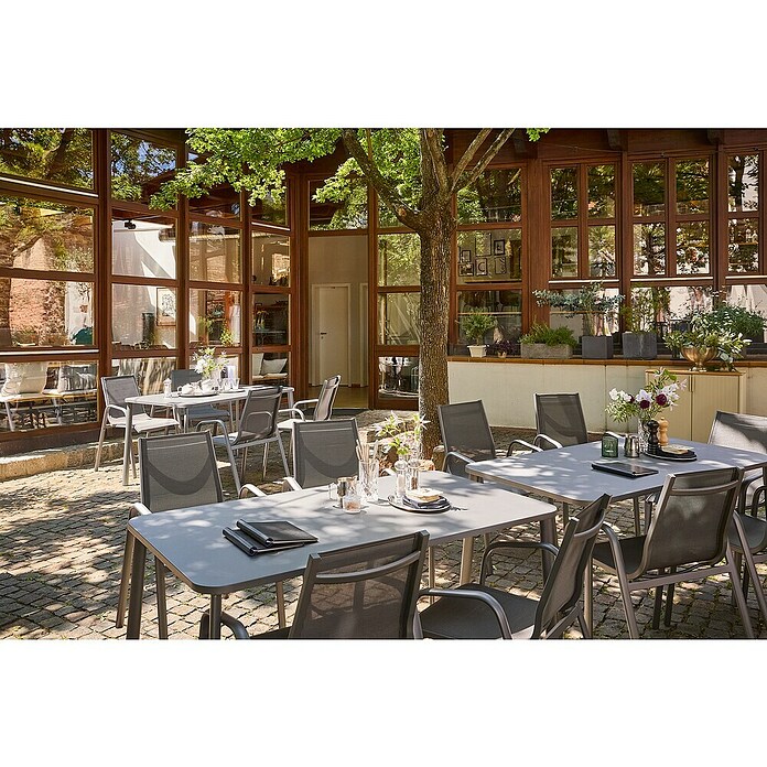 Sunfun Gastro Gartentisch (L x B x H: 142,5 x 82,5 x 75 cm, Stahl, Night-Grey, Stapelbar) | BAUHAUS