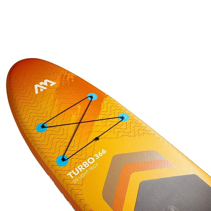 Aqua Marina SUP-Board Turbo - L x B x H: 366 x 84 x 15 cm, Nutzlast: 170 kg, 1 Stk., Aufblasen - Nahaufnahme eines orangefarbenen TURBO 366 DS LIGHT TECH Paddleboards.