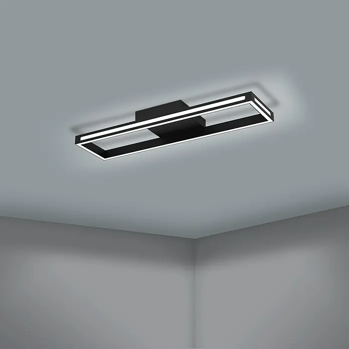 Eglo LED-Deckenleuchte Savilanas-Z - L x B x H: 77 x 20 x 7,5 cm, Schwarz, 21 W, Dimmbar - Moderne Deckenleuchte in Schwarz mit rechteckigem Design und integrierten LED-Streifen für eine stilvolle Beleuchtung im Raum.
