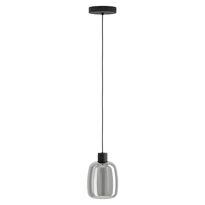 Eglo LED-Pendelleuchte Molochio-Z - 3,7 W, L x B x H: 18 x 18 x 18 cm, Schwarz, RGBW - Eine stilvolle Pendelleuchte mit einem glänzenden, birnenförmigen Schirm und einer schlanken, dunklen Aufhängung. Perfekt für modernes Ambiente.