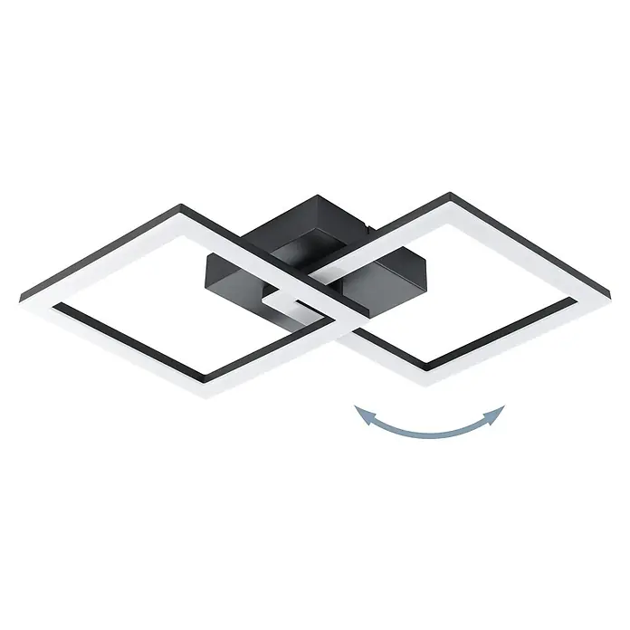 Eglo LED-Deckenleuchte Huerta-E - 20 W, L x B x H: 52,5 x 31 x 7 cm, Schwarz, Tageslichtweiß - Moderne Deckenleuchte mit zwei verschlungenen, quadratischen Rahmen in Weiß und Grau, die ein stilvolles Lichtdesign erzeugt.