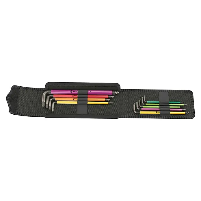 Wera Winkelschlüssel-Set Bicycle Set 4 - 9 -tlg. - Ein Set bunter Wera Innensechskantschlüssel in einer praktischen, schwarzen Aufbewahrungstasche für Ordnung und schnellen Zugriff.