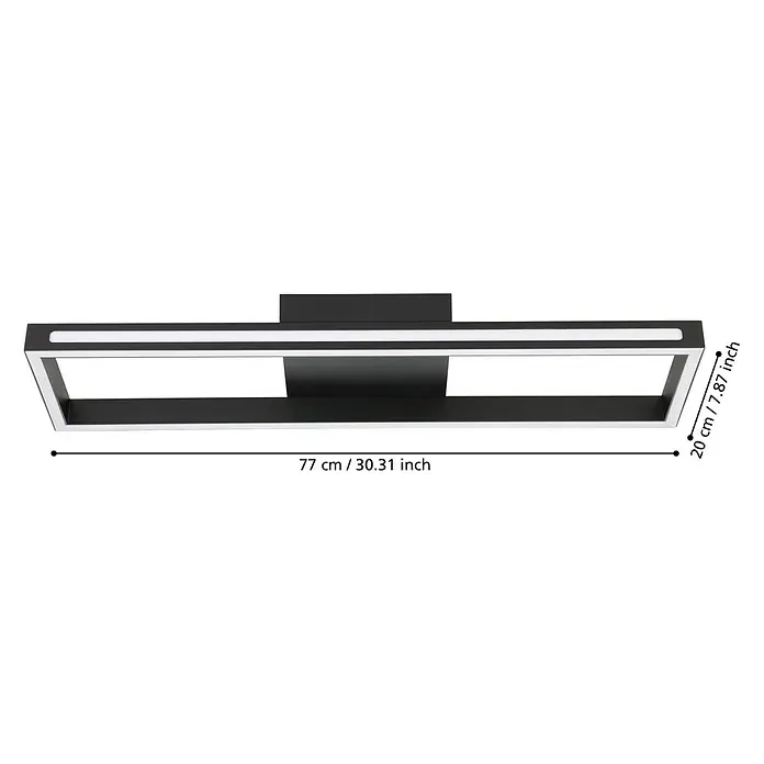 Eglo LED-Deckenleuchte Savilanas-Z - L x B x H: 77 x 20 x 7,5 cm, Schwarz, 21 W, Dimmbar - Modernes LED-Deckenleuchte-Design in Schwarz und Silber mit Abmessungen für eine stilvolle Beleuchtung im Raum.