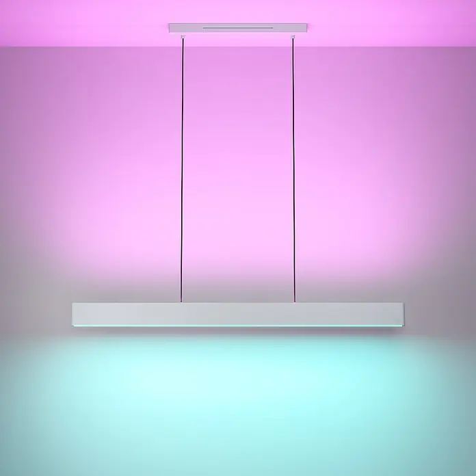 Eglo LED-Pendelleuchte Andreas-Z - 38 W, L x B x H: 117 x 7 x 110 cm, Grau, RGBW - Elegante, moderne LED-Hängeleuchte mit minimalistischem Design. Das Licht strahlt nach unten und erzeugt eine angenehme Atmosphäre.