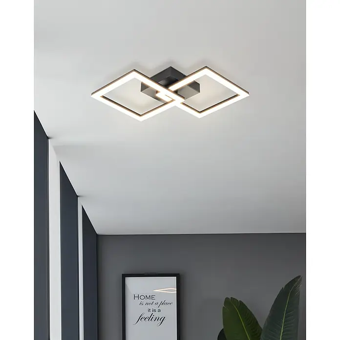 Eglo LED-Deckenleuchte Huerta-E - 20 W, L x B x H: 52,5 x 31 x 7 cm, Schwarz, Tageslichtweiß - Moderne Deckenleuchte mit quadratischen LED-Elementen in Schwarz und Weiß für stilvolle Beleuchtung im Raum.