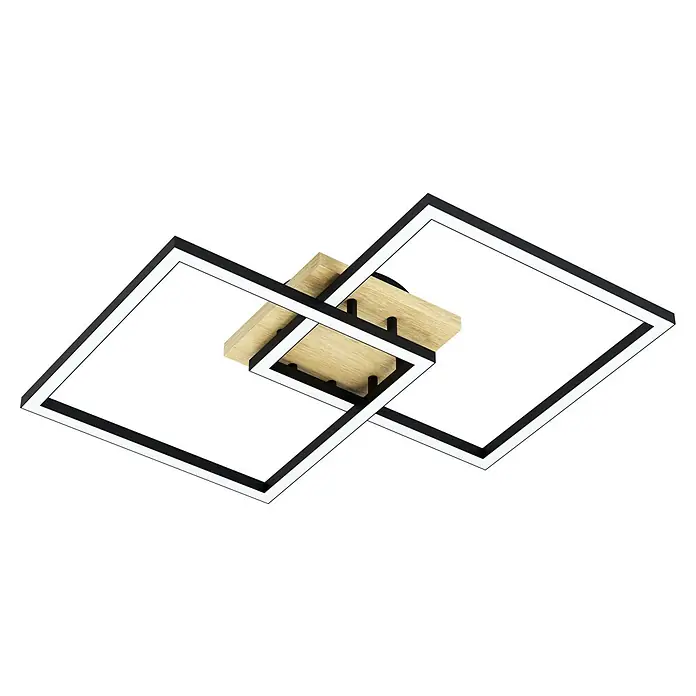 Eglo LED-Deckenleuchte Lomaltas-Z - 32 W, L x B x H: 77 x 49,5 x 8,5 cm, Braun, Neutralweiß - Deckenleuchte mit zwei ineinander verschlungenen Quadraten und Holzelement in der Mitte, die ein modernes und stilvolles Ambiente schafft.