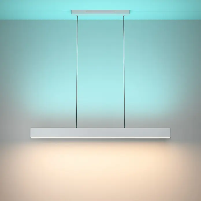 Eglo LED-Pendelleuchte Andreas-Z - 38 W, L x B x H: 117 x 7 x 110 cm, Grau, RGBW - Moderne LED-Hängeleuchte mit minimalistischem Design. Die schlanke, weiße Leuchte spendet warmes Licht und sorgt für eine angenehme Atmosphäre.