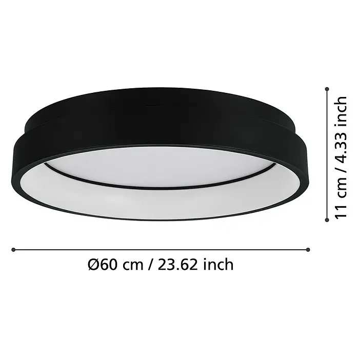 Eglo connect.z LED-Deckenleuchte rund Marghera-Z - 26 W, Ø x H: 60 x 11 cm, Schwarz, RGBW - Schwarze Deckenleuchte mit den Maßen 60 cm Durchmesser und 11 cm Höhe.