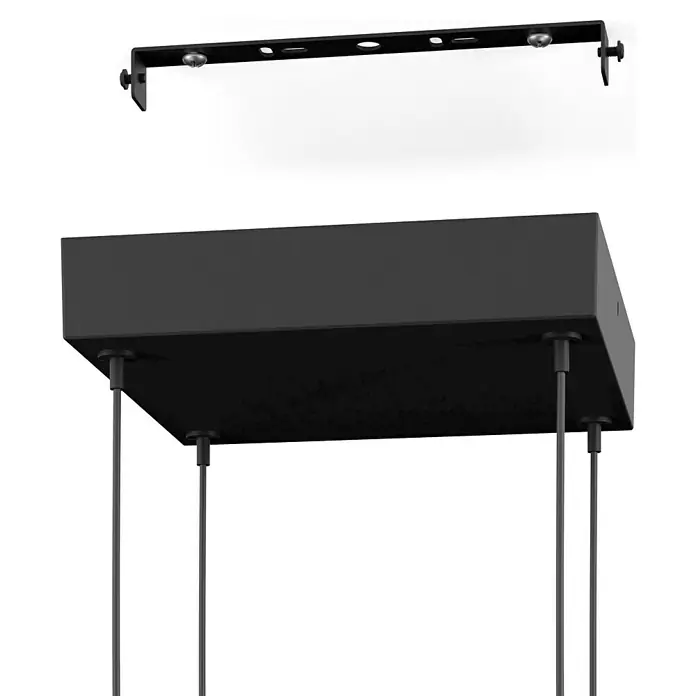 Eglo connect.z LED-Pendelleuchte Savilanas-Z - L x B x H: 77 x 20 x 110 cm, Dimmbar, Schwarz - Detailaufnahme einer schwarzen Pendelleuchte mit Befestigungsbügel, ideal für moderne Innenräume.\n