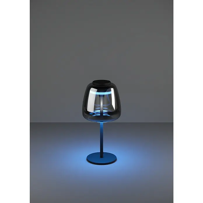 Eglo connect.z LED-Tischleuchte Alfero-Z - 7,7 W, L x B x H: 16,5 x 16,5 x 34,5 cm, Schwarz, RGBW - Elegante Tischleuchte mit einem rauchfarbenem Glaskörper, einem schwarzen Deckel und einem blauen Leuchtband. Sie strahlt modernes Design aus.