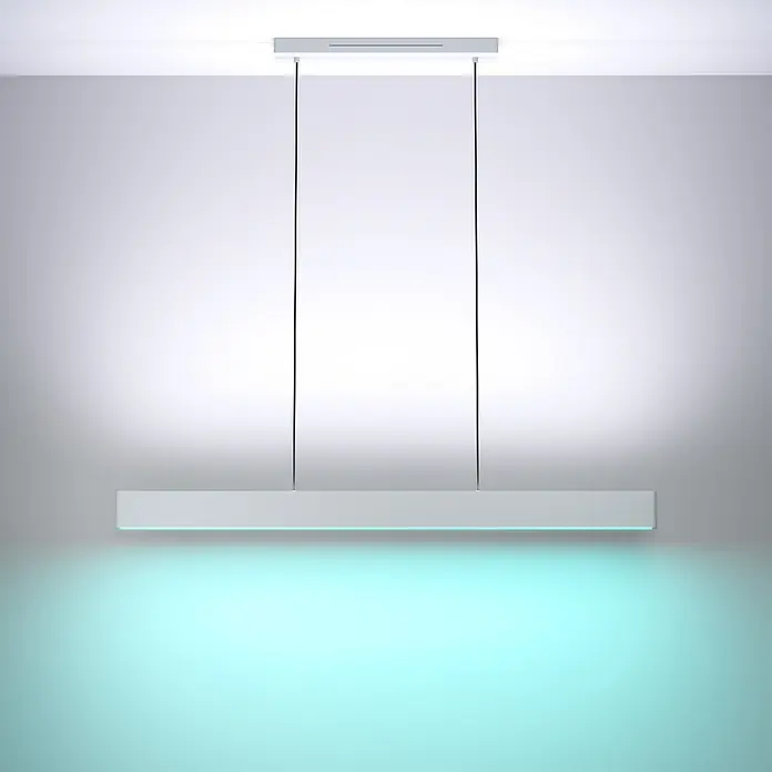 Eglo LED-Pendelleuchte Andreas-Z - 38 W, L x B x H: 117 x 7 x 110 cm, Grau, RGBW - Moderne LED-Hängeleuchte in Weiß mit blauem Lichteffekt. Elegantes Design für stilvolle Beleuchtung im Raum.