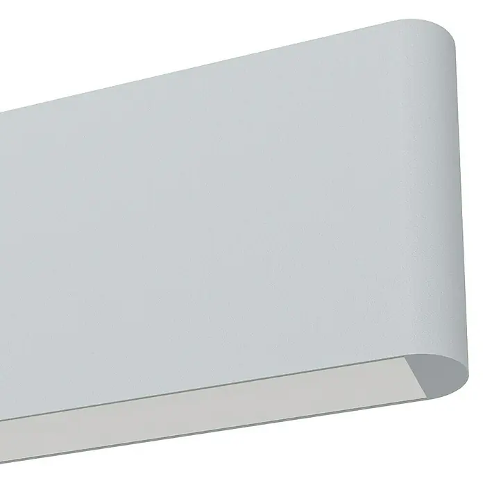 Eglo LED-Pendelleuchte Andreas-Z - 38 W, L x B x H: 117 x 7 x 110 cm, Grau, RGBW - Nahaufnahme eines weißen, gewölbten Wandpaneels, das ein modernes Design und hochwertige Verarbeitung für Innenräume zeigt.