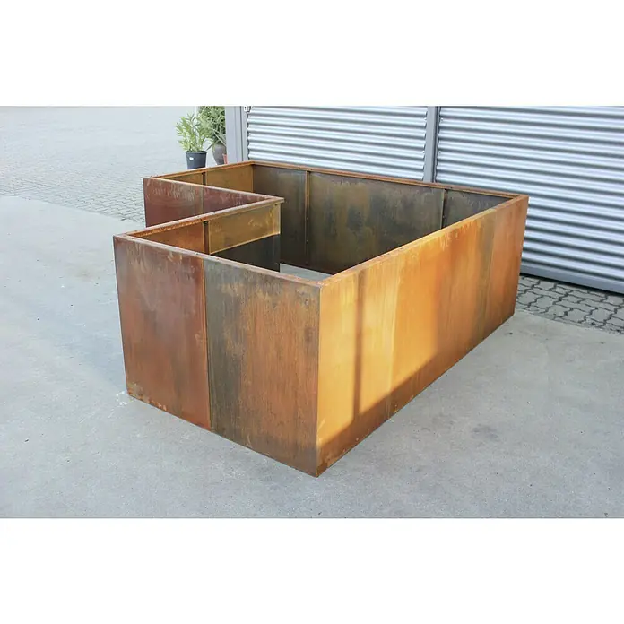 Palatino Hochbeet Urban L-Form - 200 x 200 x 70 cm, Stahl, Rostbraun - Rostfarbener Pflanzkasten aus Metall in ungewöhnlicher Form für den Außenbereich.