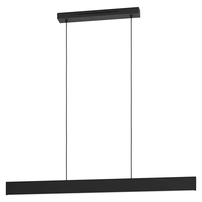 Eglo LED-Pendelleuchte Andreas-Z - 38 W, L x B x H: 117 x 7 x 110 cm, Schwarz, RGBW - Eine moderne, schwarze LED-Hängeleuchte mit minimalistischem Design, die sich ideal für die Beleuchtung von Essbereichen eignet.