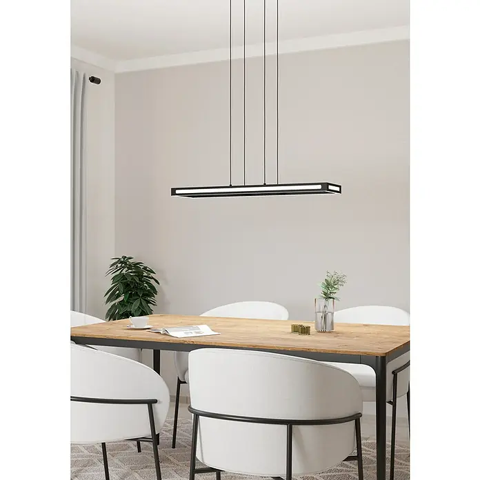 Eglo connect.z LED-Pendelleuchte Savilanas-Z - L x B x H: 77 x 20 x 110 cm, Dimmbar, Schwarz - Moderne, längliche LED-Hängeleuchte in Schwarz. Perfekt für Esszimmer oder Küchentische. Elegantes Lichtdesign für stilvolle Wohnräume.